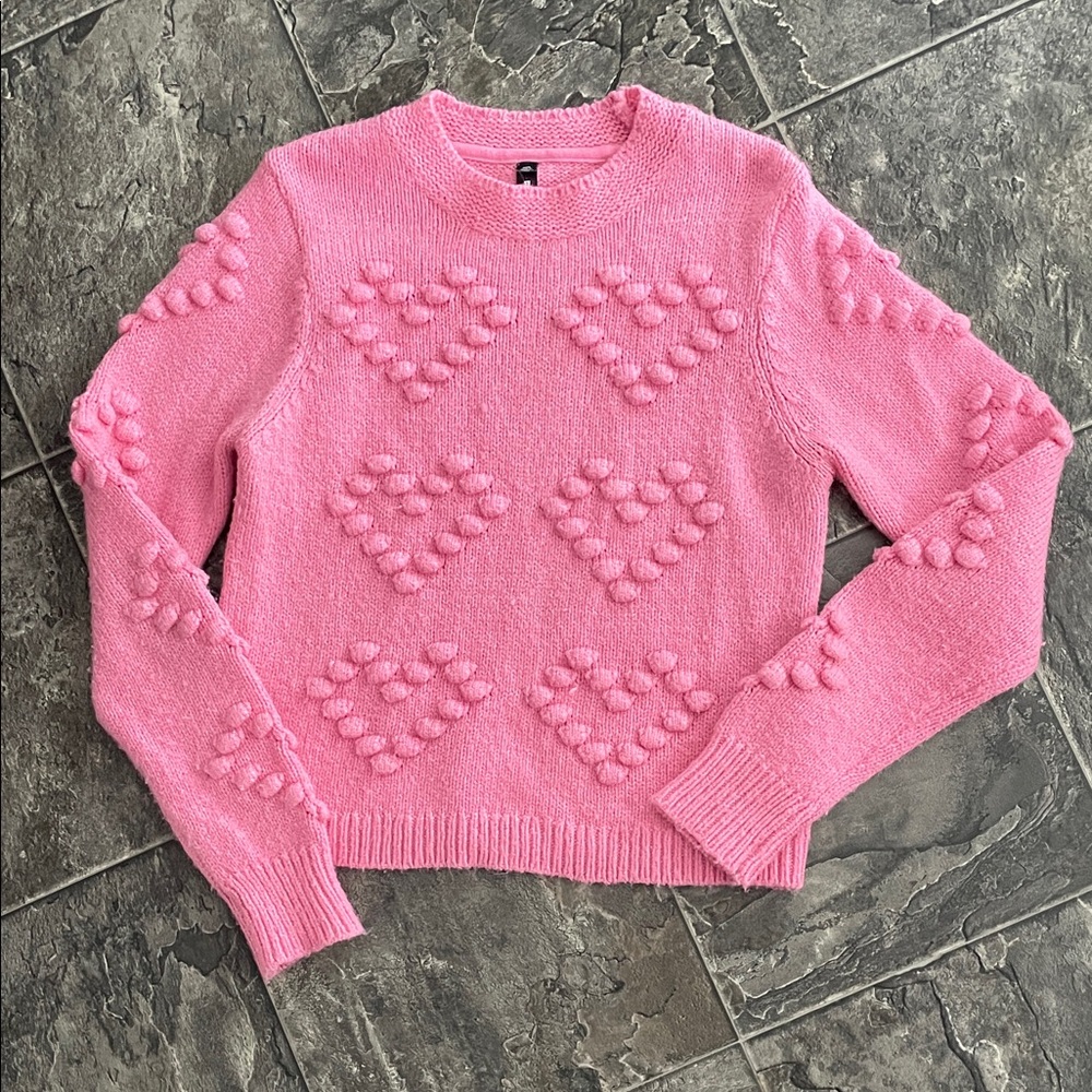 LORD & TAYLOR DESIGN LAB Pink Heart Cozy 3D Knit Sweater Coquette Girly Sweet